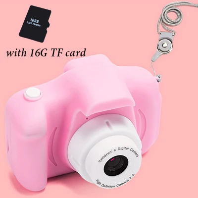 PINK with16G SD card Детская цифровая камера, детская мини-камера, игрушка 1080p HD, 2 дюйма, большой экран, развивающая игрушка, подарок на день рождения для малышей, для мальчиков и девочек - Цвет: PINK with16G SD card