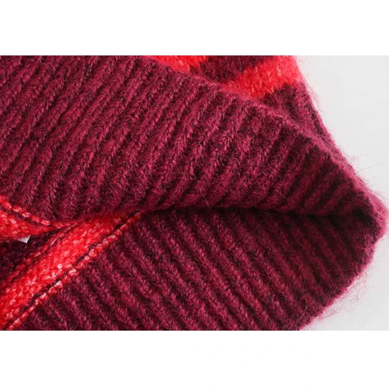 

Women Fashion Color Striped Cropped Knitted Sweater Vintage O Neck Long Sleeve Female Pullovers Chic Tops
