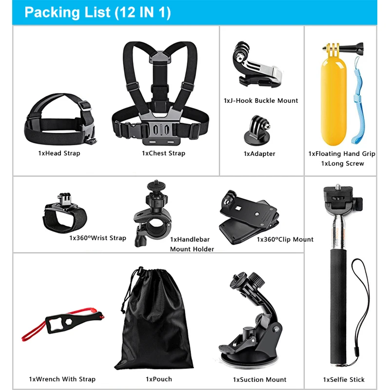 【12 In 1】Go Pro Accessories Set Kit For Gopros Heros6 5 4 3 2 1 Pack Sets Action Camera Holder Mount  for Sjcam Action Camera images - 6