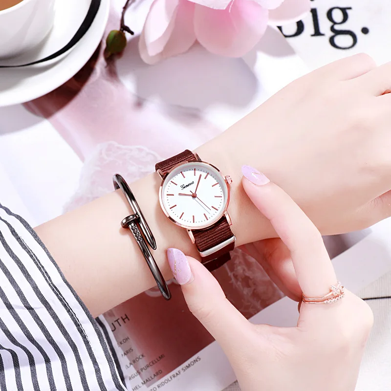 Модные наручные женские часы 2019 текстильный ремешок кварцевые подарок для