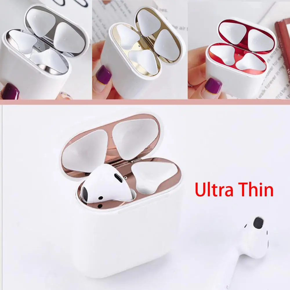 Для AirPods стикер ультра тонкий металлический пылезащитный стикер Защитная кожа для Air Pods 2 i12 i9s i7 металлический пылезащитный аксессуар