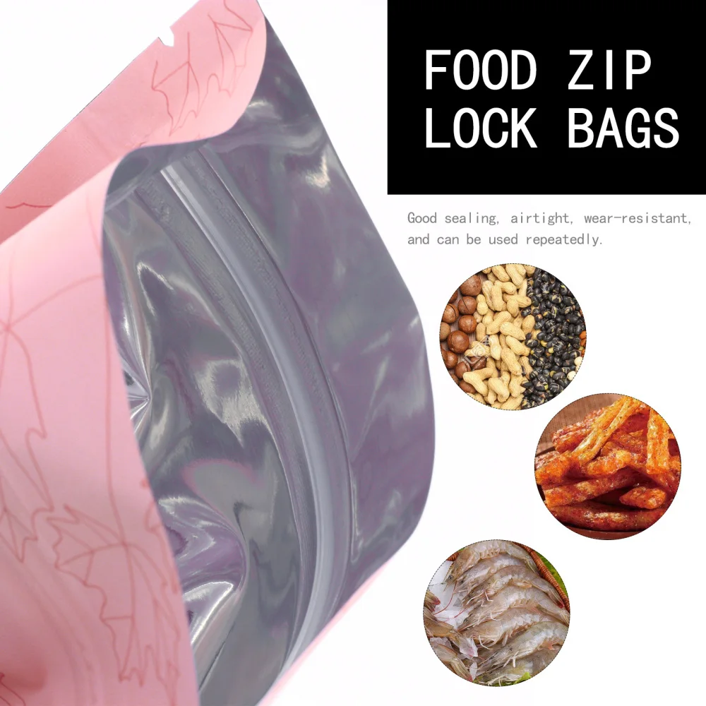 

100Pcs Maple Leaf Aluminum Foil Stand Bags Window Food Sealing Bags