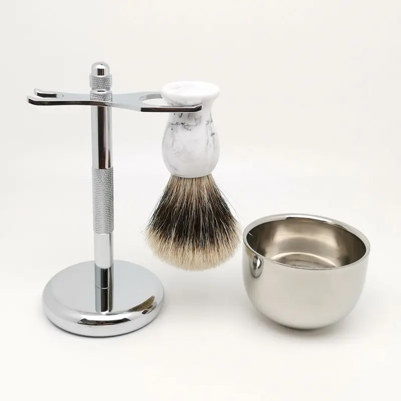 TEYO Two Band Silvertip Finest Badger Shaving Brush Set Include Shaving Stand Cup Perfect for Wet Shave Safety Double Edge Razor
