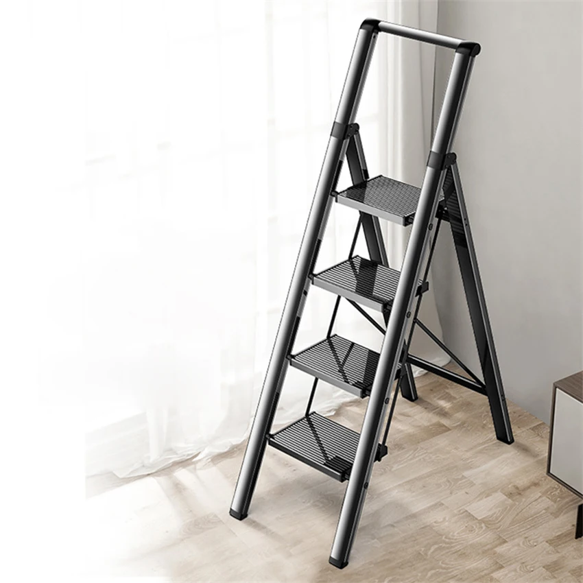 Home Folding Ladder Herringbone Ladder Lightweight 4-Step Ladder 150KG Bearing  Multifunctional Telescopic Aluminum Alloy Ladder