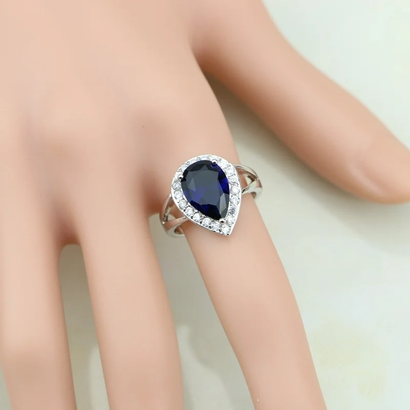 

Water Drop 925 Sterling Silver Ring Blue Cubic Zirconia White CZ For Women Anniversary Wedding/Engagement/Party/Gifts Ring
