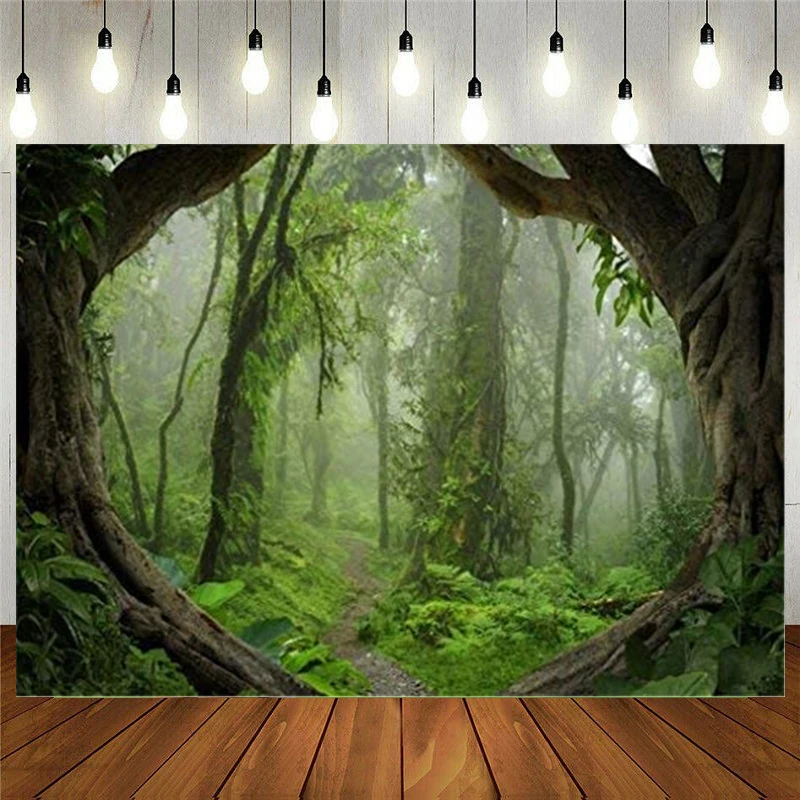 

Фон для фотосъемки с изображением фантастического леса, весенних джунглей, пешего туризма, леса, дорожек, туманных деревьев, пригородных пр...