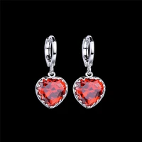earrings for women 2021 european american style fashion copper heart earrings with stones garnet 3a set zircon love jewelry