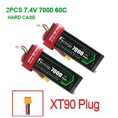 2 шт 7,4 V 5200 45c 7000mAh 60C GTFDR LiPo аккумулятор 2S HardCase для 1/8 1/10 RC модель автомобиля TRX Slash Emaxx - Цвет: 2PCS7000mahXT90
