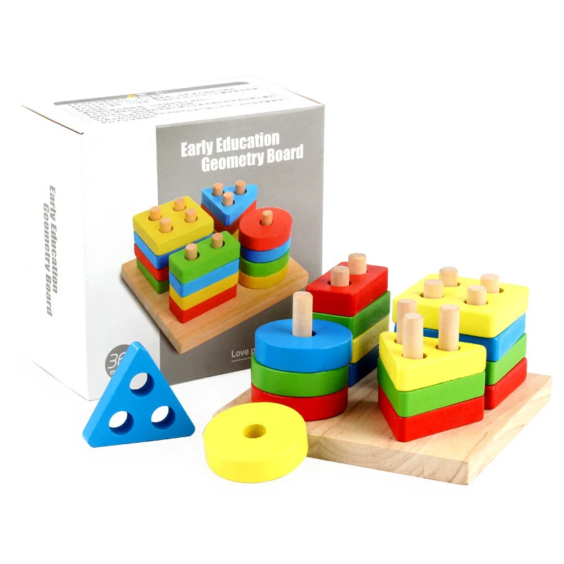 

Baby Wooden Montessori Toys Building Blocks Early Learning Educational Toy Color Shape Size Match Puzzle Toy For Kids Boys Girls