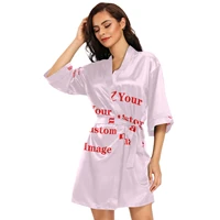 custom image satin robe women wrap dress sexy v neck short sleeve bathrobe casual loose home wear pajamas lounge sleepshirt