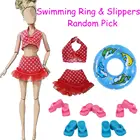 7 шт. = 1 красный купальник + 1 случайное плавательное кольцо + 5 шт. тапочек, обувь, аксессуары, Одежда для куклы Барби