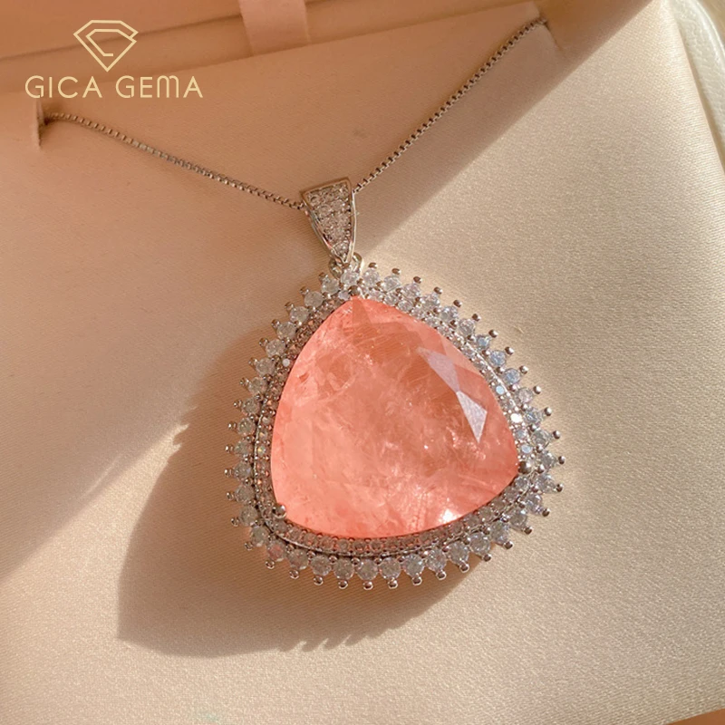 

GICA GEMA Real 925 Sterling Silver Pendant Necklace Created Tourmaline Emerald Morganite 23*23mm Wedding Engagement Fine Jewelry