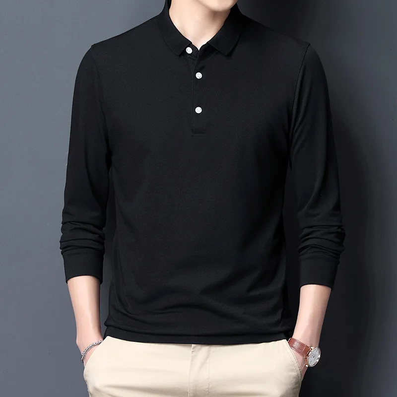 

Spring and autumn new men's casual fashion solid color Lapel T-shirt loose long sleeve fashion men's wear
