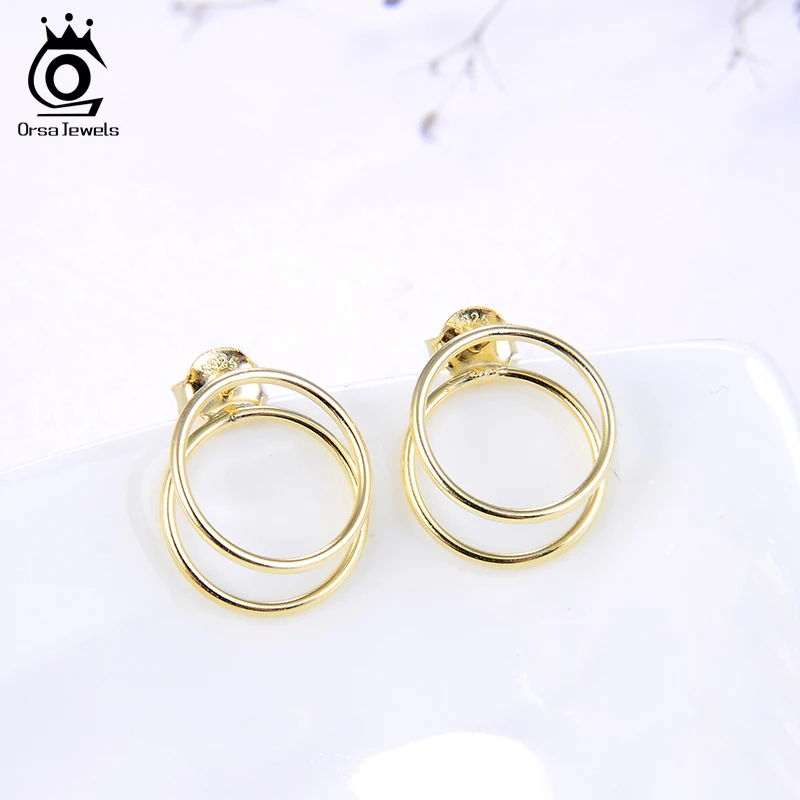 ORSA JEWELS, изысканные 925 пробы серебряные серьги-гвоздики для женщин, последняя модель сережек, круглая форма, милые ювелирные изделия на каждый день, SE190