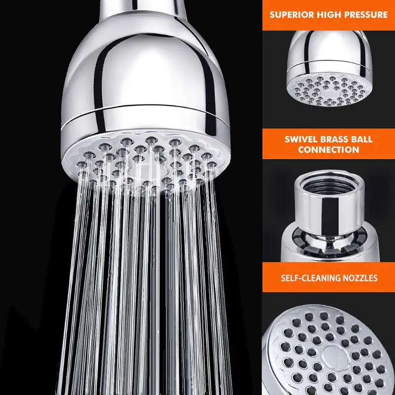 

High Pressure Shower Head Anti-leak Fixed Showerhead with Adjustable Swivel Ball