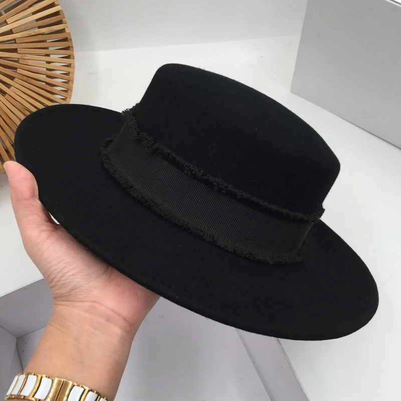 In Europe and the British classic black hat for women wool fashion female party stage tide flat hat Fedora