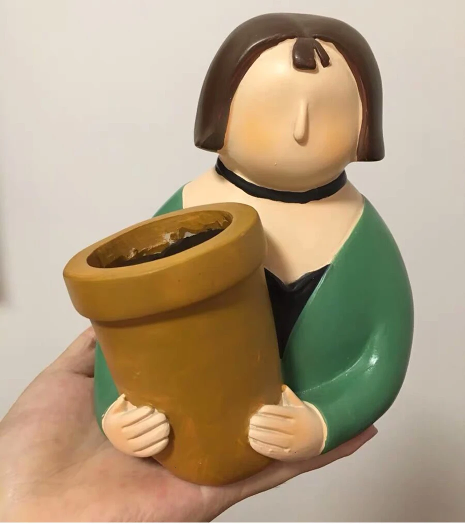 Florero de resina personaje de dibujos animados maceta cara humana florero suculento arreglo повязка на голову sala de estar dormitorio