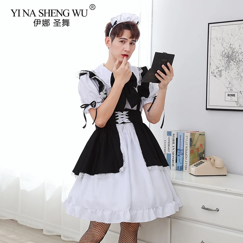 

Men's Maid Outfit Anime Long Dress Black and White Apron Dress Lolita Dresses Cosplay Costume Waitress Maid Party Stage Costumes