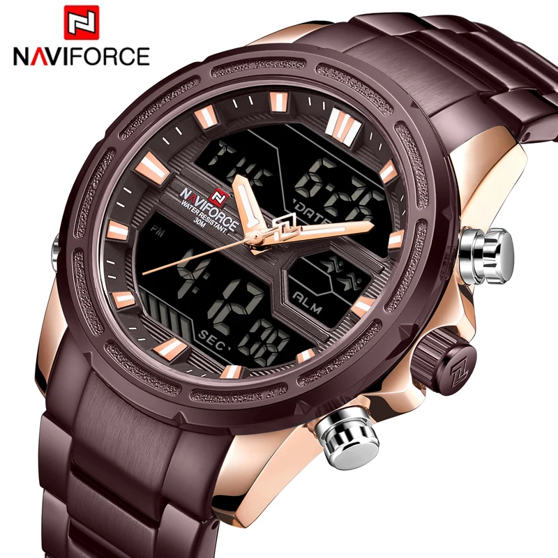 NAVIFORCE мужские спортивные часы Кварцевые светодиодный цифровые роскошные