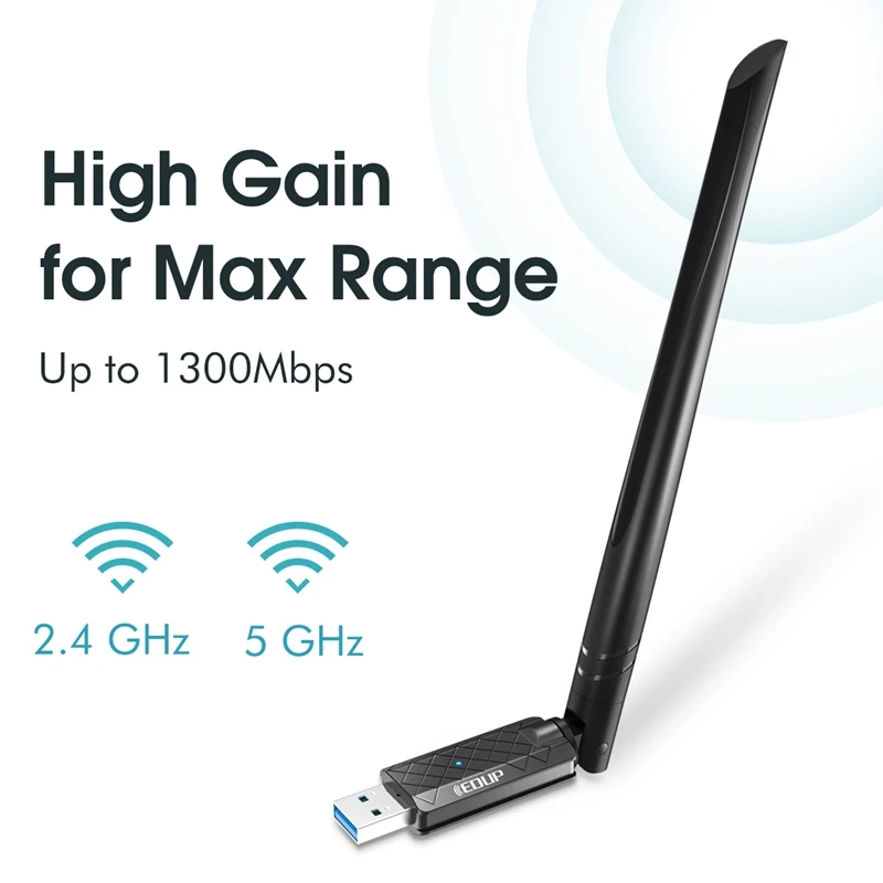 Wi-Fi адаптер EDUP EP-1687 USB 3 0 AC 1300 Мбит/с двухдиапазонный 2 4/5 ГГц беспроводной сетевой