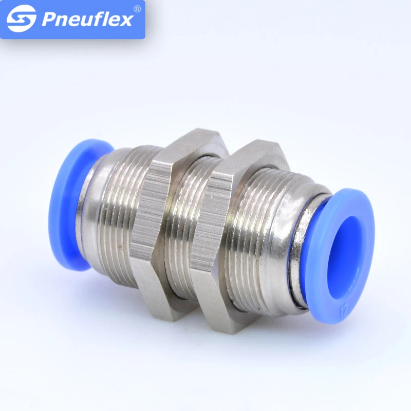 

PM Bulkhead Union Connector 10 Pcs Straight Nickel Plated Brass 4-12mm OD Air Hose Tube Pneumatic Push to Connect Quick Fitting