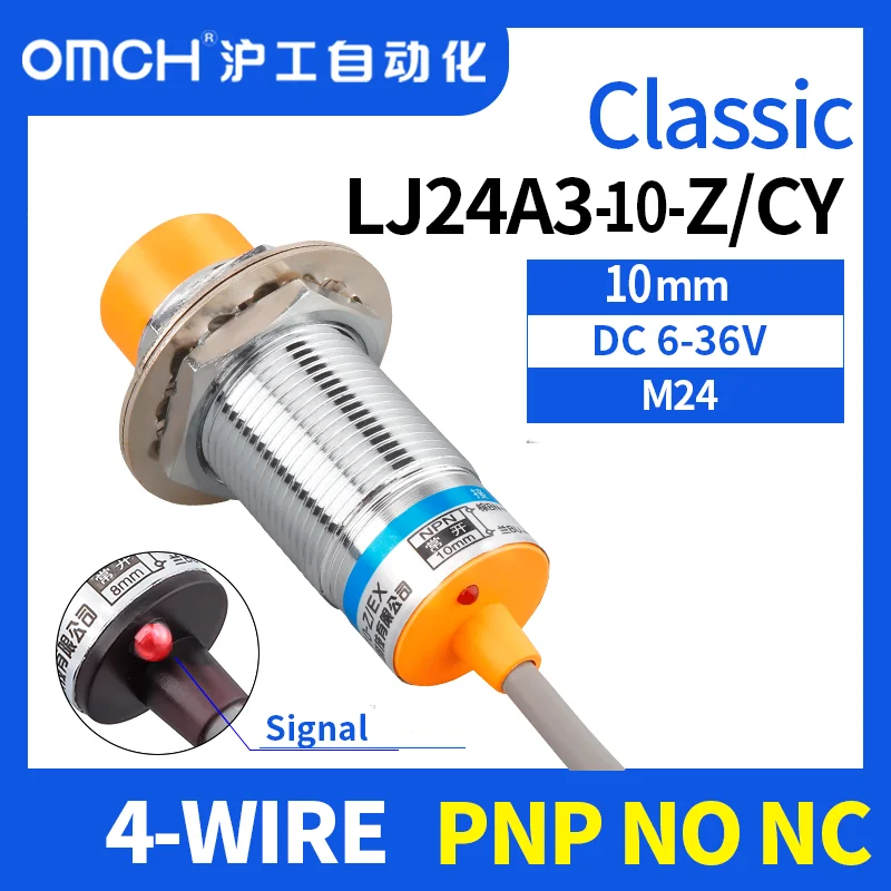 

OMCH M24 LJ24A3-10-Z/CY non-flush metal inductive proximity switch sensor switch 4-WIRE PNP NO NC detection range 10mm DC6-36v