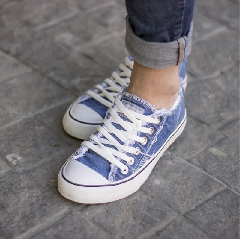 

Student Solid Casual Shoes 2020 Autumn Retro Shoes Woman Flats Flat Ins Breathable Denim Sneakers Women Shoes Plus Size 43