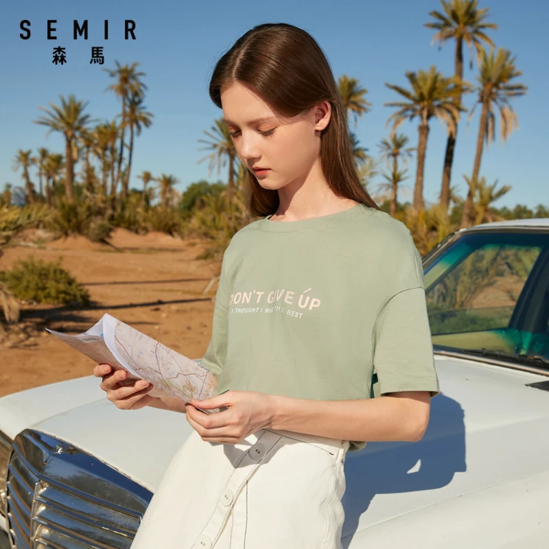 SEMIR Women cotton short sleeve T-shirt 2020 summer new loose o neck fashion trend comfortable breathable T shirts for woman | Женская