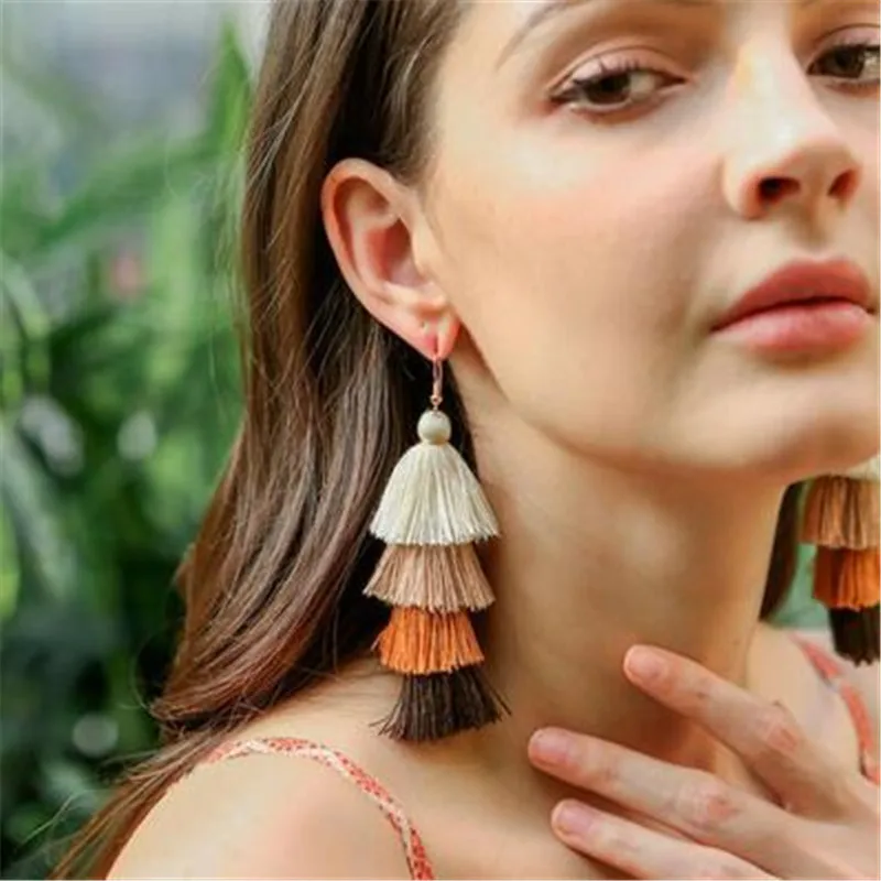 

Tassel Earrings for Women Fashion Colorful Drop Hook Fringe Earrings Set Tiered Thread Long Layered Ball Dangle Earrings Jewelry