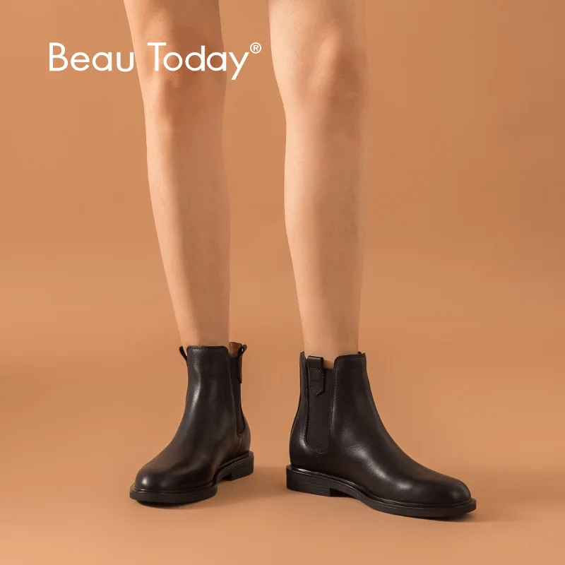 Женские ботинки челси BeauToday Зимние ботильоны из коровьей кожи на плоской подошве