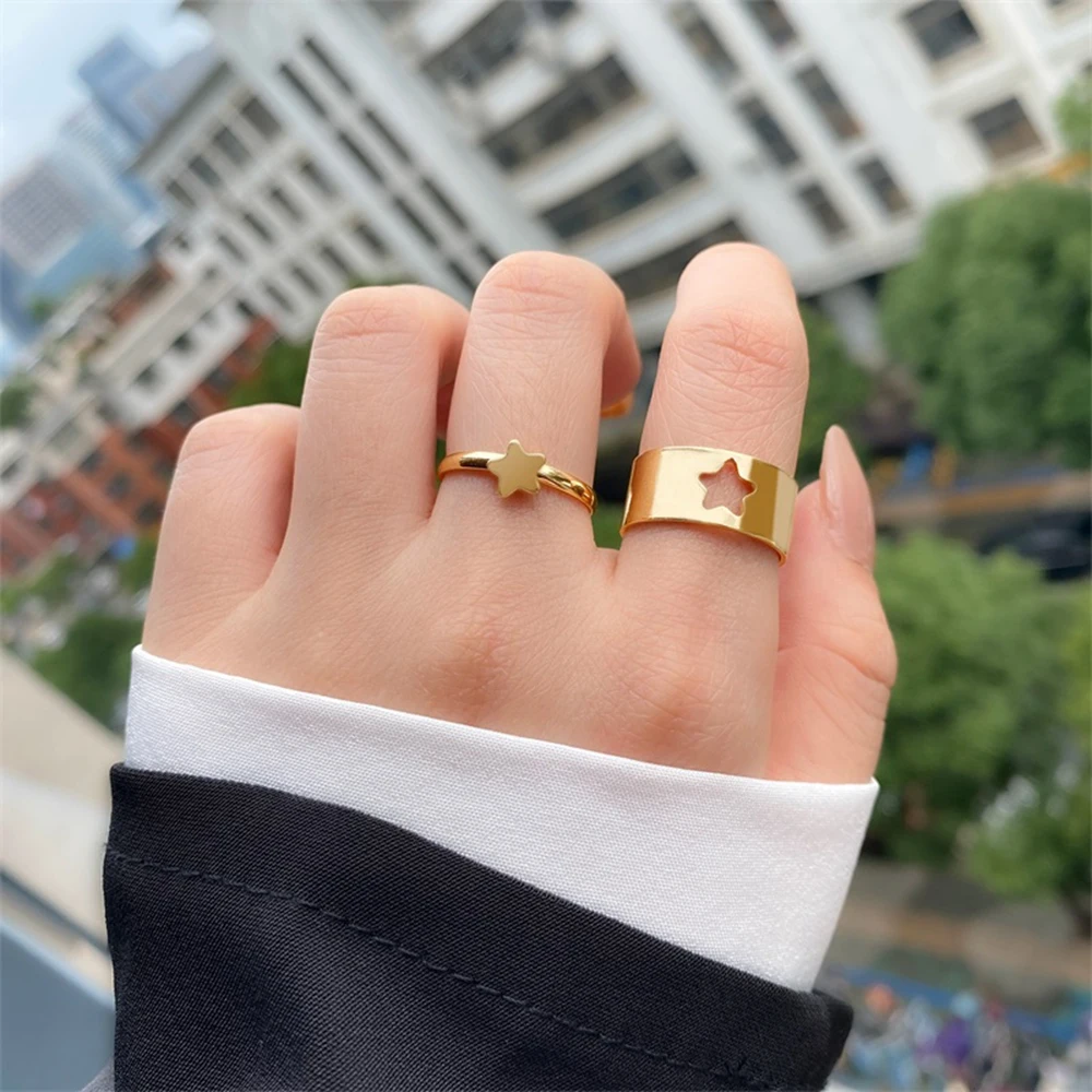 RU трендовые золотые Цвет сердце бабочка набор колец для женщин и мужчин Луна