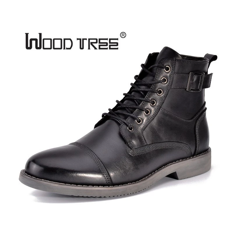 Высокие мужские ботинки WOODTREE кожаные на шнуровке в европейском и американском