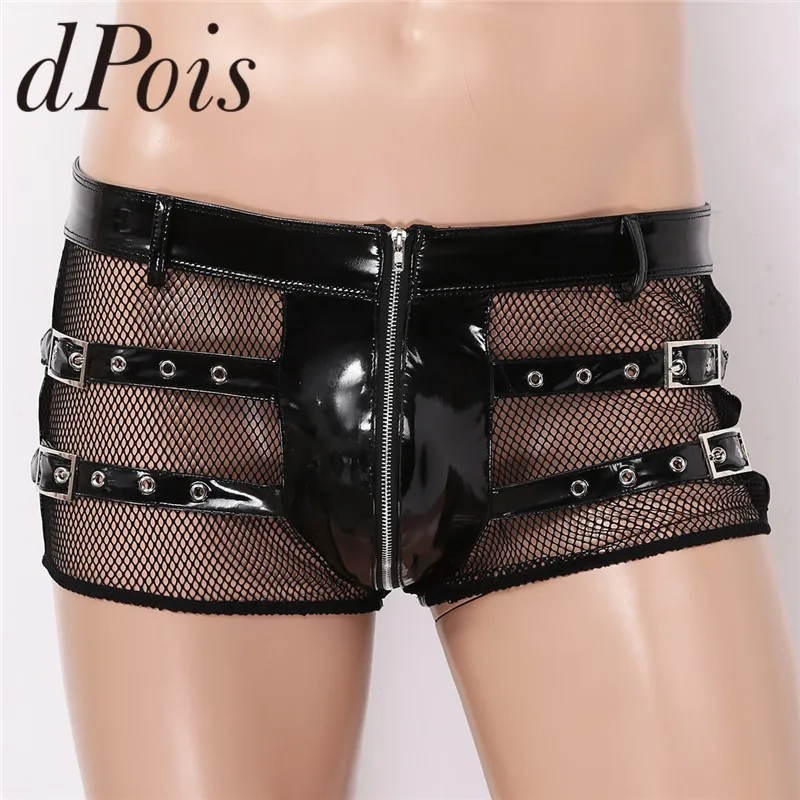 Мужские прозрачные сетчатые комбинированные Трусы из лакированной кожи с низкой