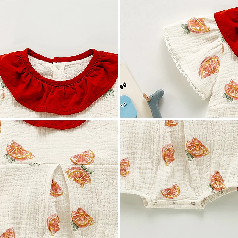 

Summer Fashion Flying Sleeve Baby Girls Fruits Print Rompers Toddler Casual Ruffles Bodysuits Newborn Jumpsuits 0-3 Years Old