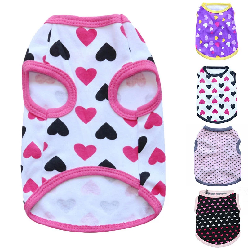 Fashion  Dog Clothes Spring Summer Sleeveless Pet Vest Cotton Breathable Cat tshirts Love Heart Printed  York Dog Clothing