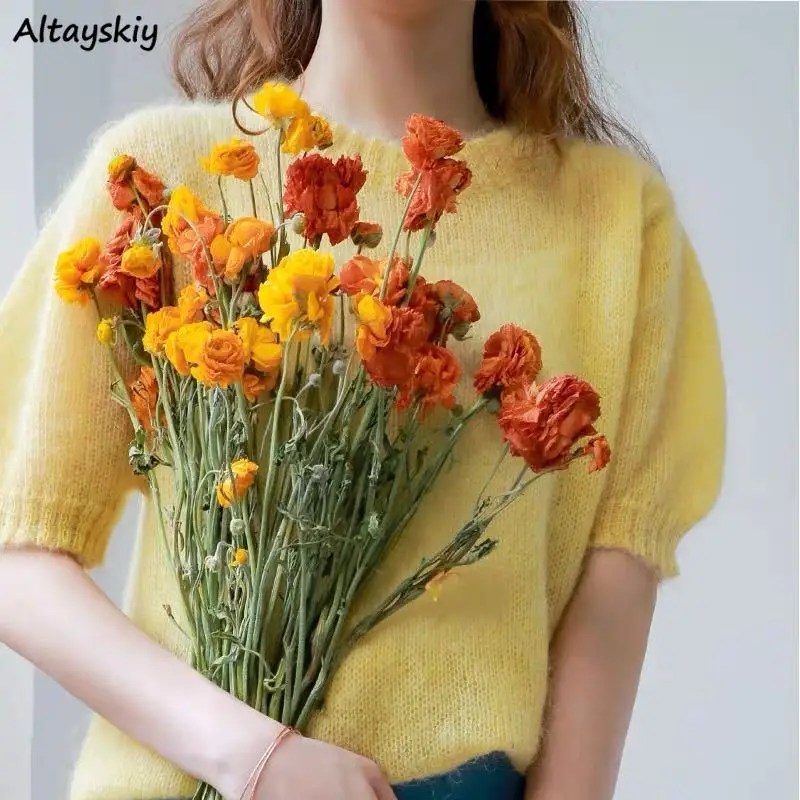 

Sweaters Women Solid O-Neck Spring Summer Leisure Simple Fashion Knitting All-match Gentle Korean Version Cozy Pullovers Female