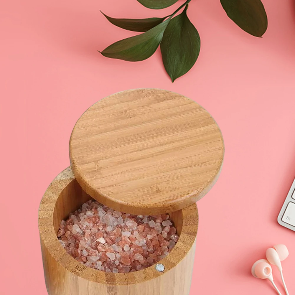 2PCS Wooden Spice Storage Box Bamboo Sugar Bowl Salt Seasoning Container With Rotating Lid Kitchen Jar | Дом и сад