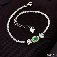 kjjeaxcmy fine jewelry natural emerald 925 sterling silver classic new girl gemstone hand bracelet support test hot selling