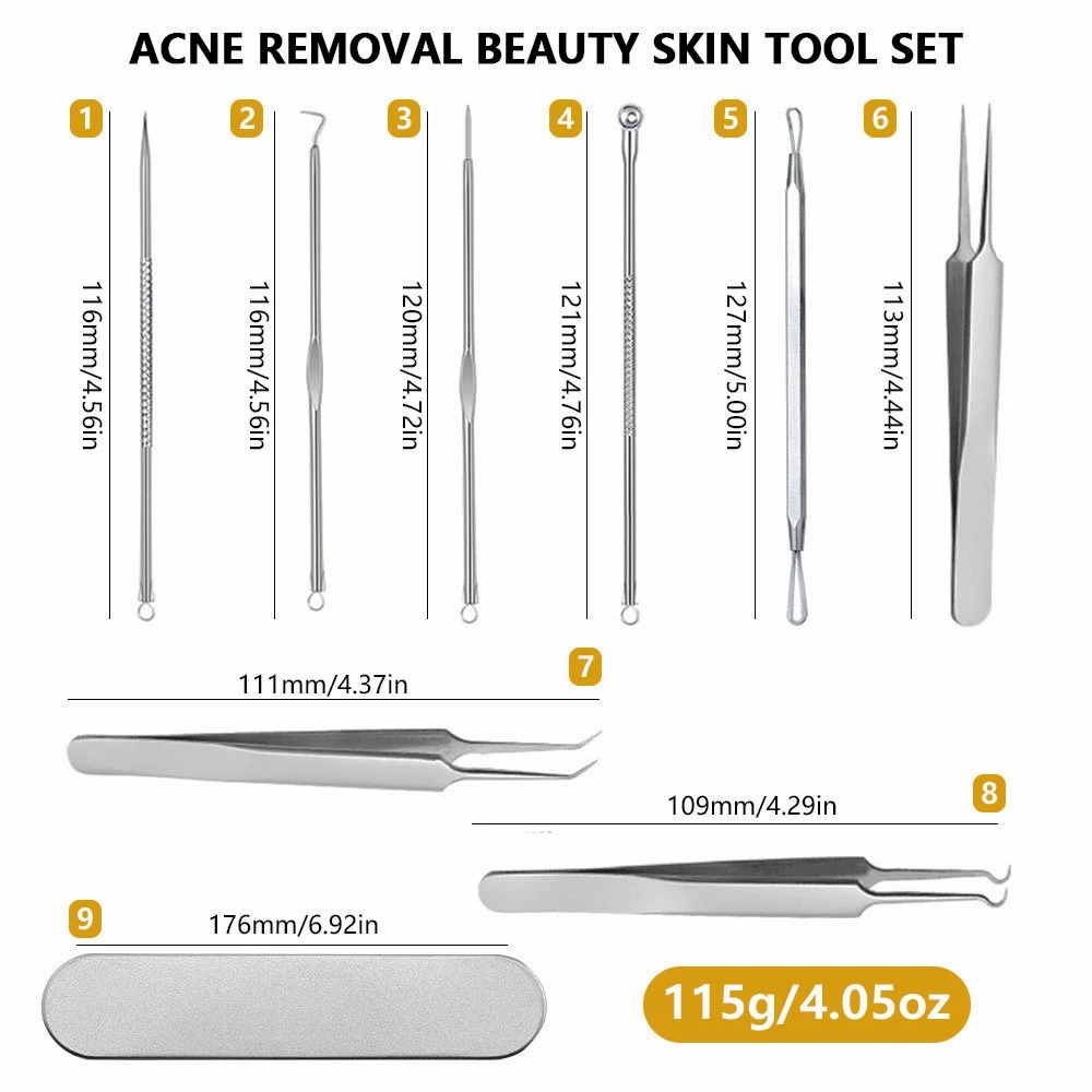 

Stainless Steel Facial Acne Blackhead Remover Needles Extractor Pimple Blemish Comedone Removal Kit Double Head Face Care Tool