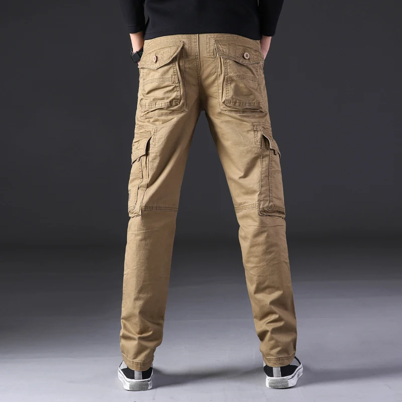 

2020 Autumn Winter 100% Cotton Men Cargo Pants Fashion Letter Embroidery 4 Colour Military Men Trousers Male Multi Pockets Pants