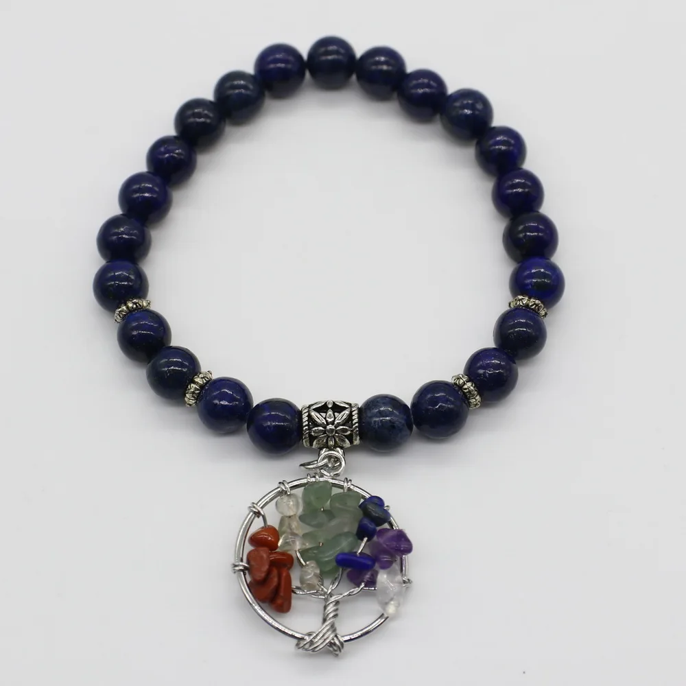 8 мм с натуральным камнем браслет красочными подвеска деревом жизни для женщин