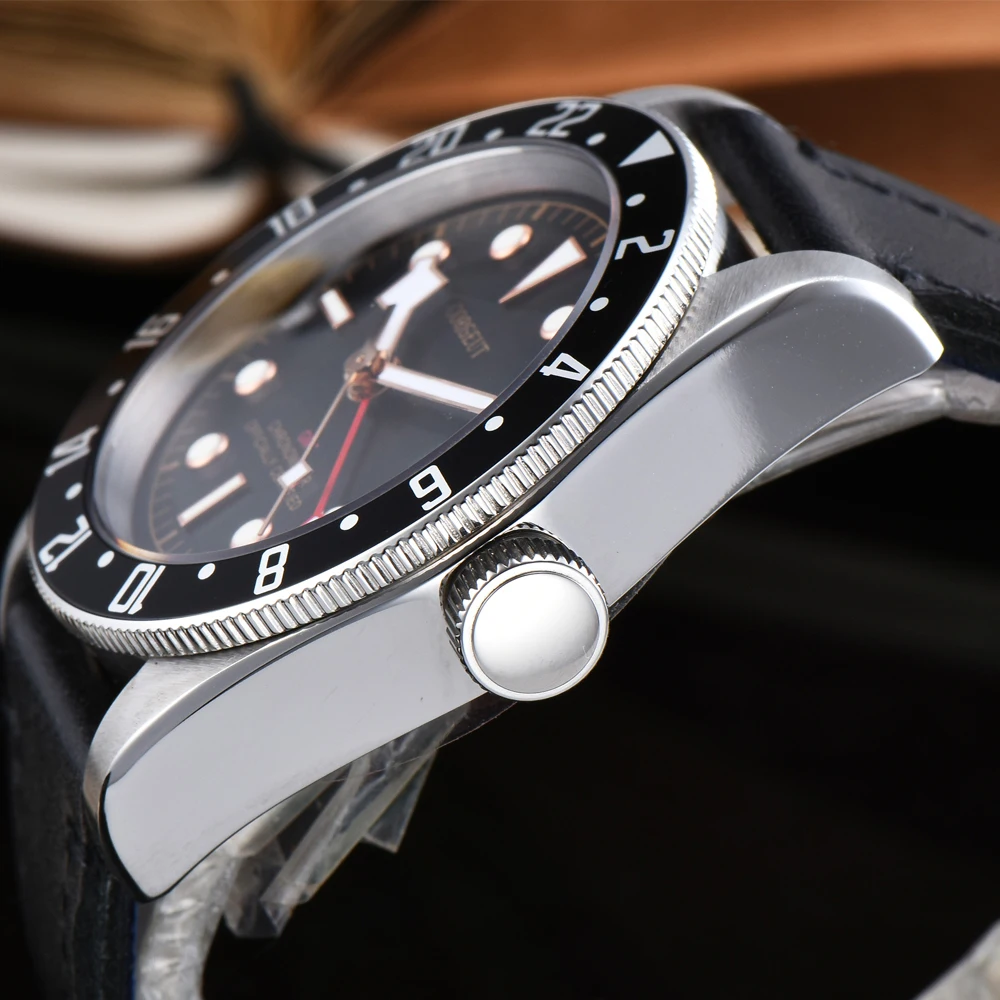 Corgeut 41 мм мужские спортивные GMT черный ободок светящийся сапфир Календарь военные