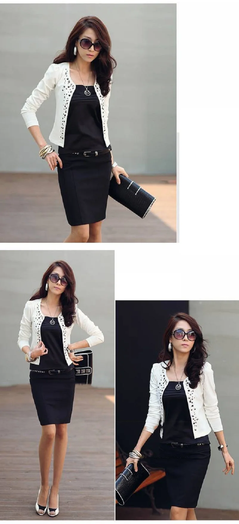 

Ladies Coats and Jackets Ladies Slim Long Sleeve Black White Blazer Short Rivet Fashion Casual Jacket Office Women