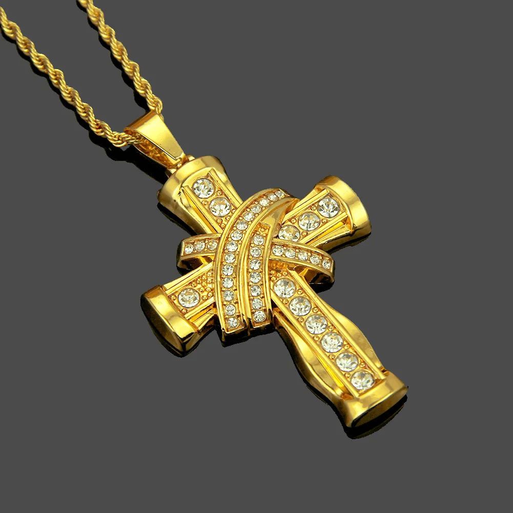 

Тяжелый крест ожерелье из нержавеющей стали Рождественский кулон Золотая Византийская цепь мужские Ms Подарочные ожерелья украшения