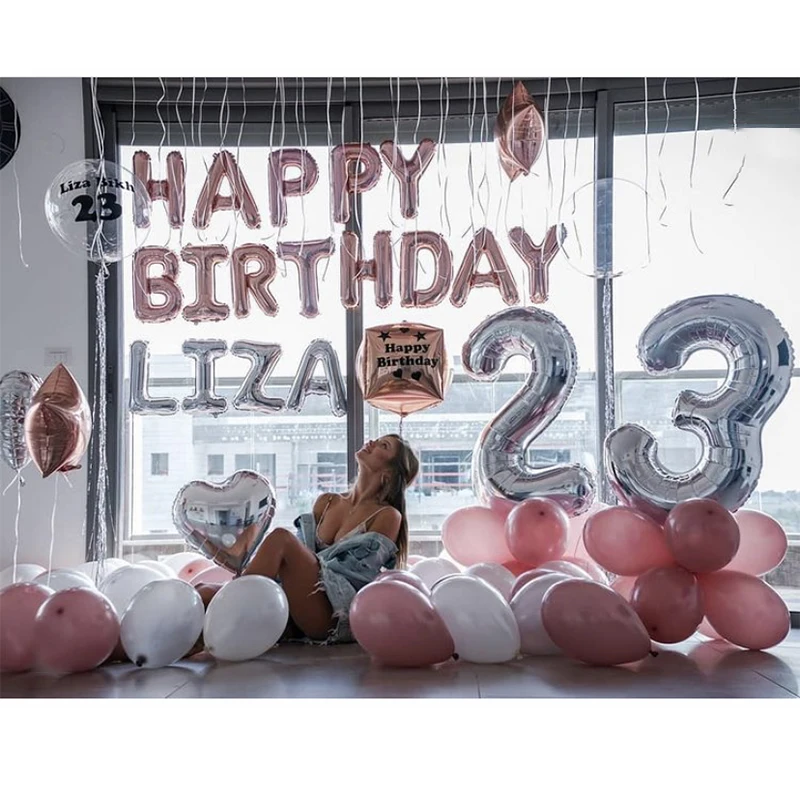 

Silver Rose Gold Happy Birthday Foil Letter Number Balloons Baby Shower Decoration Helium Ballon Birthday Party Globos Supplies