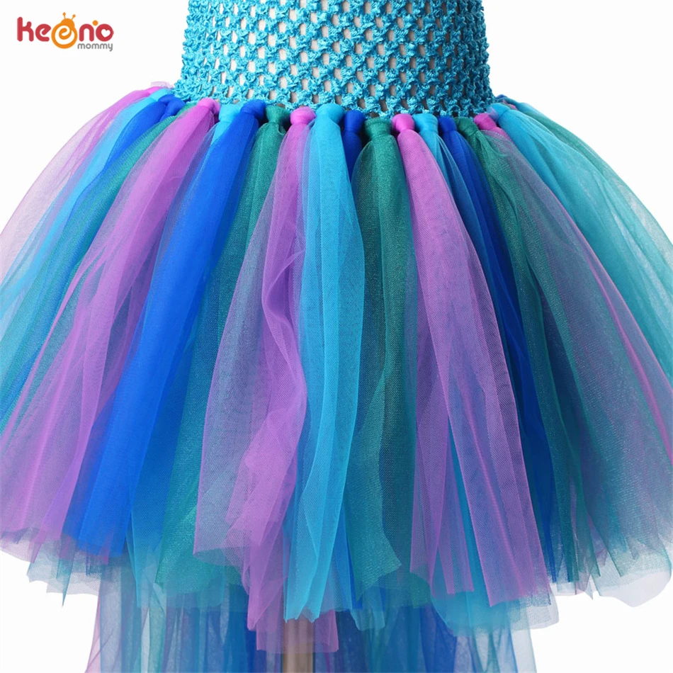 Peacock Girls Dress With Headband Long Trail Dresses Fluffy Robe Fille For Kids Photo Performance Costume Pageant Gowns Clothes | Детская