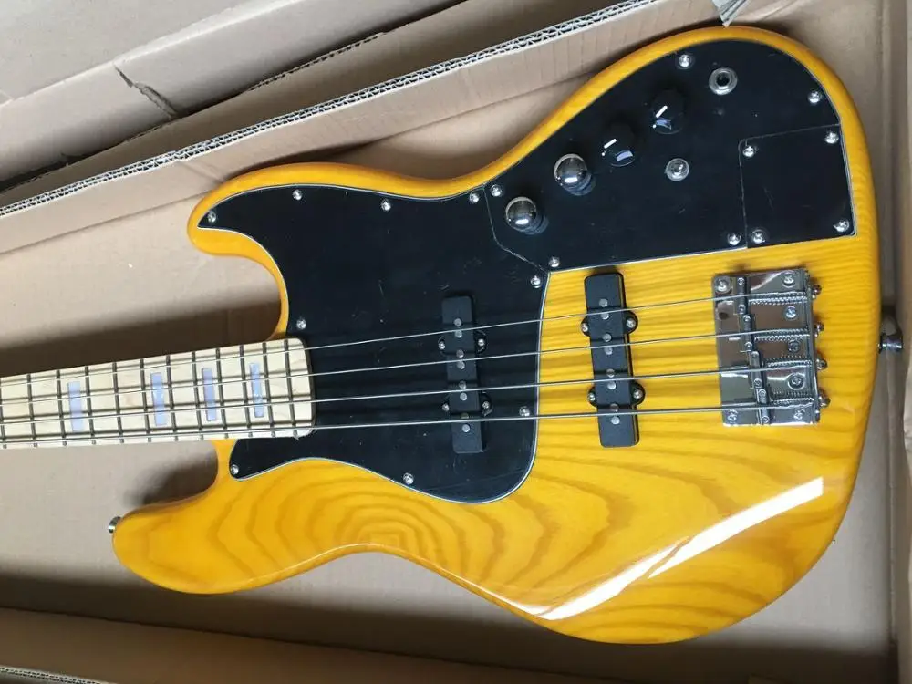 

Factory custom shop new Transparent yellow shows wood grain jazz 4 strings Electric bass Guitar in stock Free Shipping 915