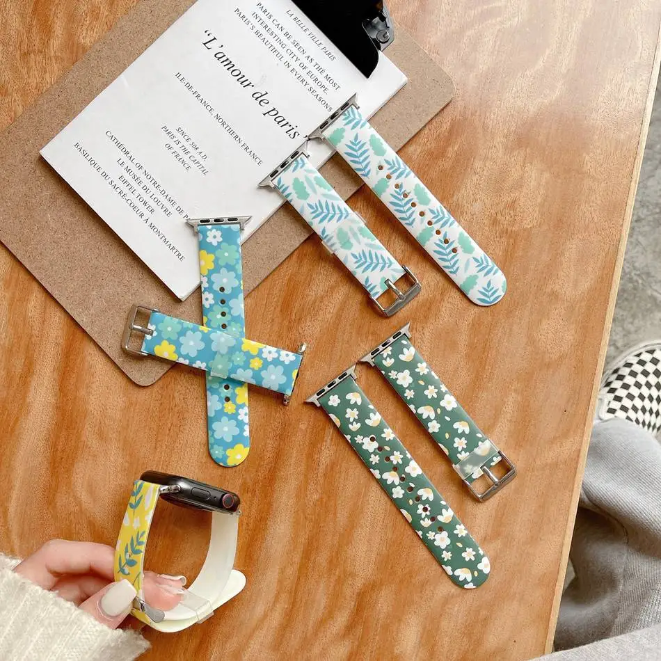 

Newest Flower Strap For Apple Watch Band 44mm 40mm 38mm 42mm Silicone Smartwatch Watchband Bracelet IWatch 3 4 5 6 Se Band