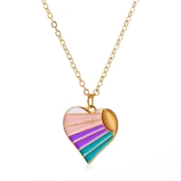 creative cute colorful heart pendant necklace for women fashion vintage geometric neck chains ins style aesthetic women jewelry