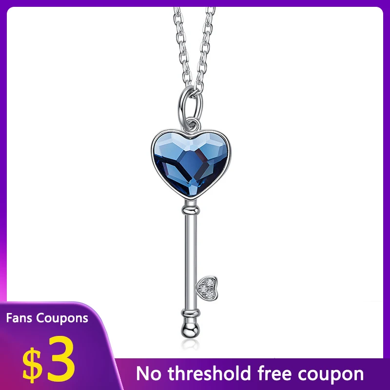 

Ожерелье LYNACCS из серебра 925 пробы, синие фиолетовые кристаллы, кулон в виде ключа в форме сердца, Серебряное ожерелье 925 пробы для женщин, ювел...